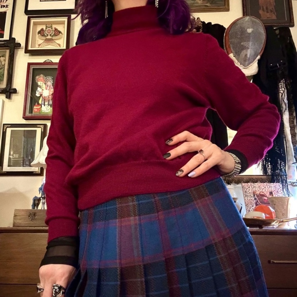 Vintage 100% Merino Wool Blue mock neck Sweater - Picture 2 of 6